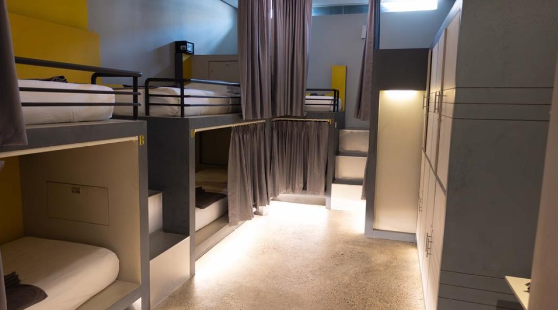 Bunk beds at the hotel in Cambodia for high school interns